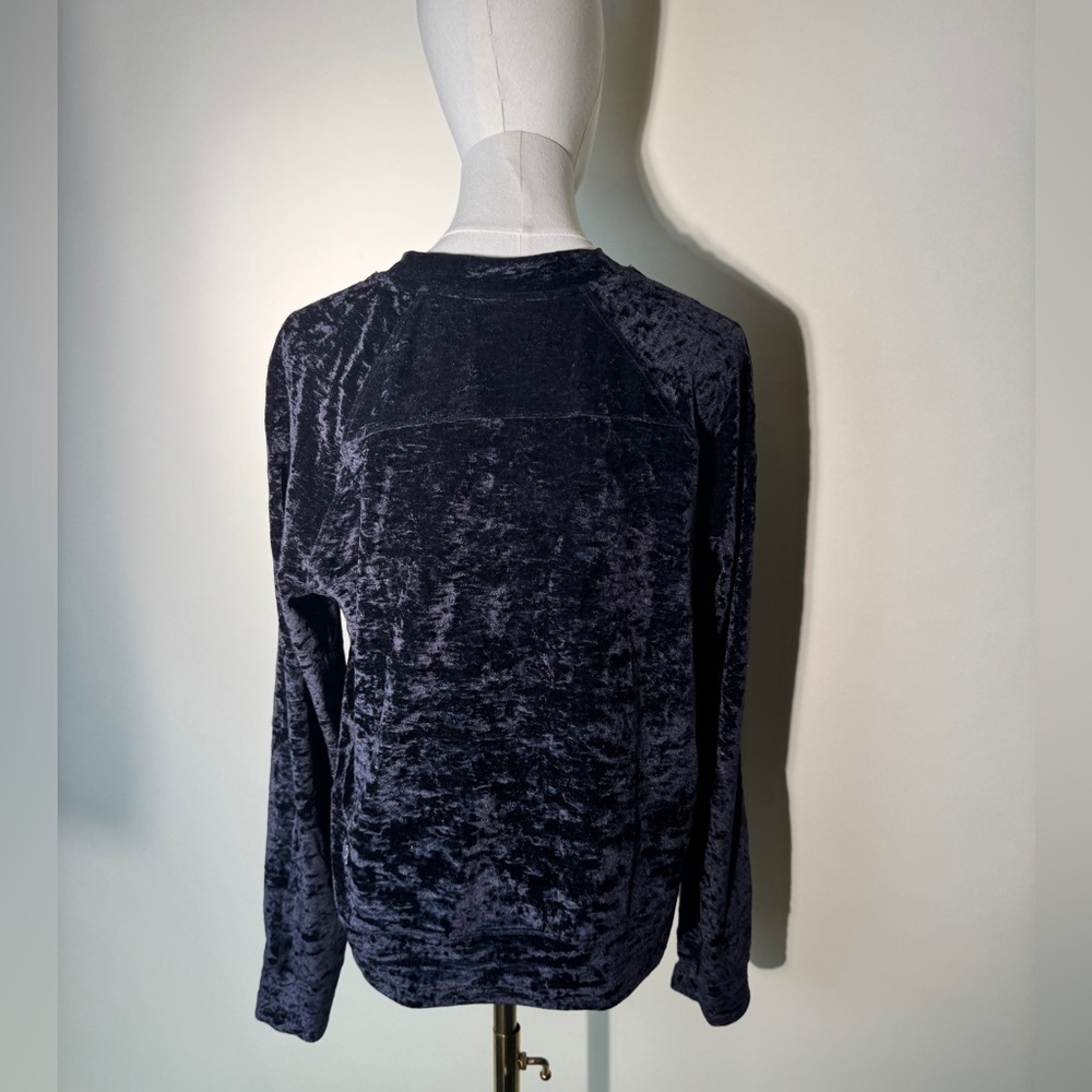 Black Lululemon Crushed Velvet Long Sleeve Warm Down Crewneck Top - Picture 4 of 7